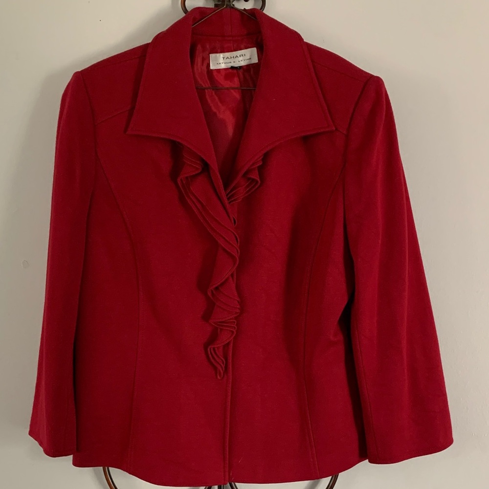 Tahari ASL Women's Scarlet Ruffle Blazer